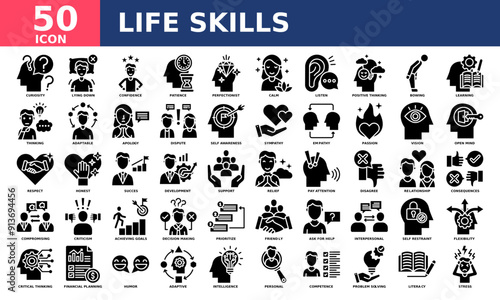 Life skills icon collection set. Simple glyph vector.