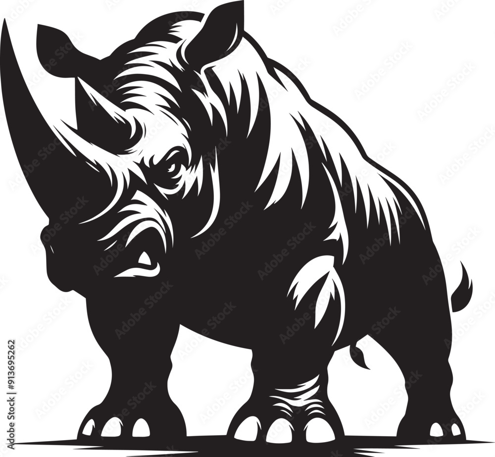 Fototapeta premium Rhino Silhouette isolated on white background Minimalist rhino vector shape 