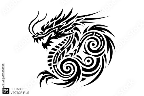 Dragon head tribal tattoo graphic design templates