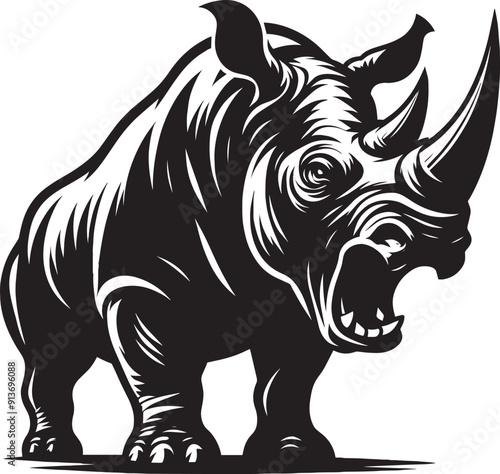 Rhino Silhouette isolated on white background Minimalist rhino vector shape 
