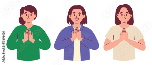 Woman Greets by Clasping Her Hands in Front
