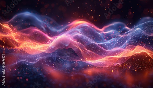 Wallpaper Mural Abstract Digital Landscape with Glowing Particles Torontodigital.ca