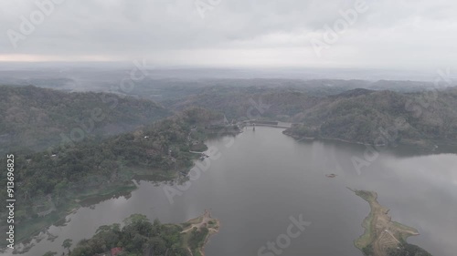 RAW FOOTAGE 4K VIDEO view of an artificial lake or dam