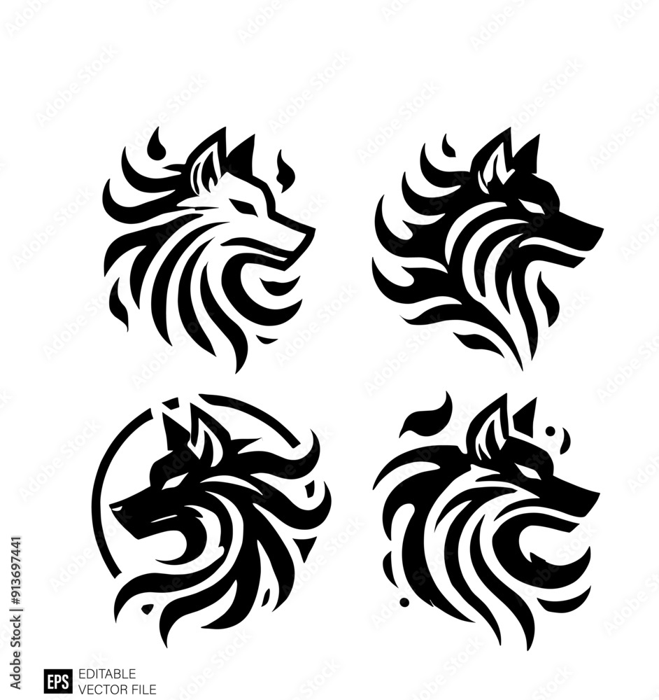 Set of wolf head tribal tattoo vector design ideas Set of wolf head tribal tattoo vector design ideas