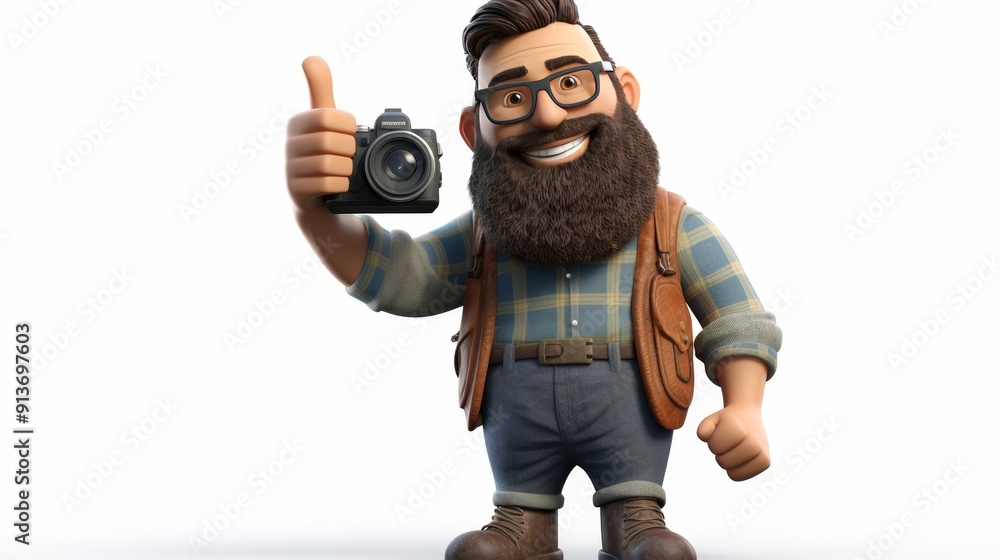 Cheerful 3d cartoon hipster male giving thumbs up sign on white background, positive gesture Cheerful 3d cartoon hipster male giving thumbs up sign on white background, positive gesture