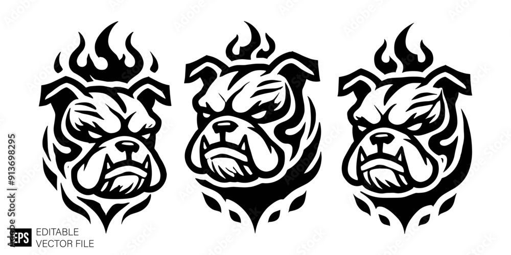 Obraz premium Set of tribal bulldog head tattoo graphic design ideas