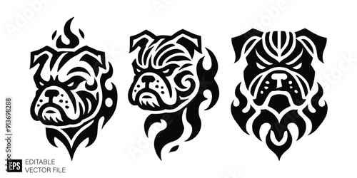 Set of tribal bulldog head tattoo graphic design ideas