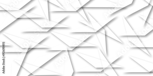  Abstract background with liens and triangles shape on white background. White and grey geometric overlapping rectangle pattern Geometric background soft shadows as patten ..White polygon textured .