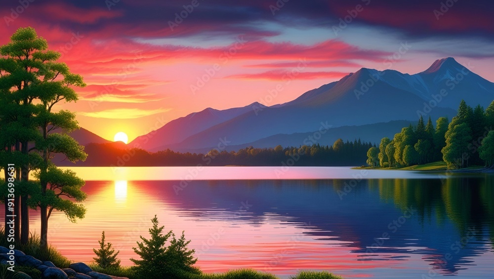 Fototapeta premium sunrise over lake