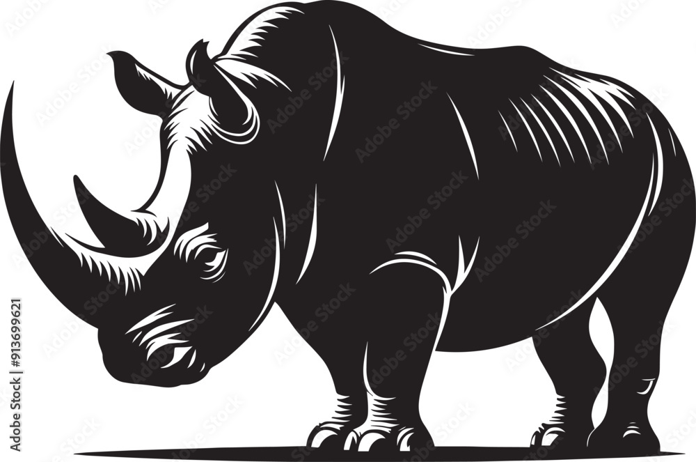 Fototapeta premium Rhino Silhouette isolated on white background Minimalist rhino vector shape