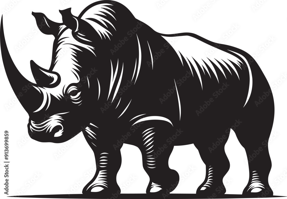 Obraz premium Rhino Silhouette isolated on white background Minimalist rhino vector shape 