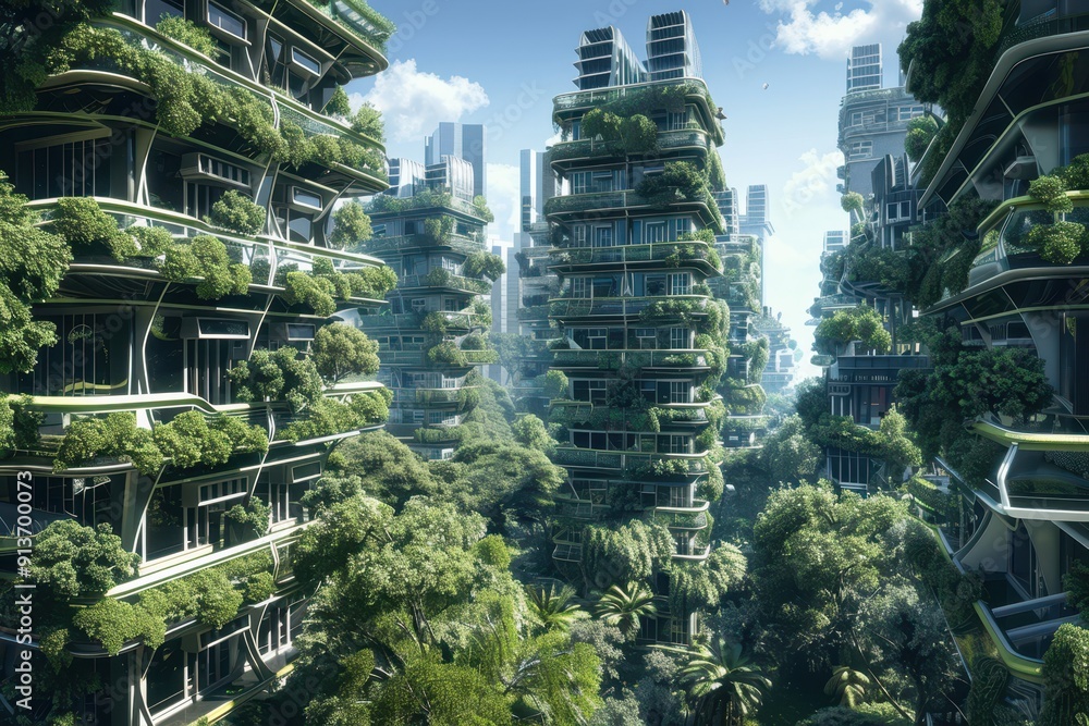 Obraz premium a city with tall buildings made of plants