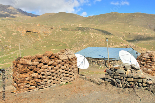 Remote village of Xinaliq with fuel from natural fertilizer collected on the roof  in Azerbaijan photo