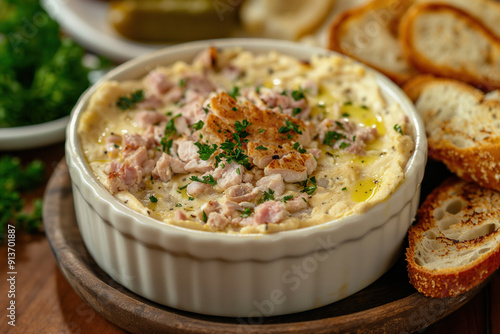 Rillettes - a spread made from slowly cooked meat, typically pork or duck, french food, hi end kitchen