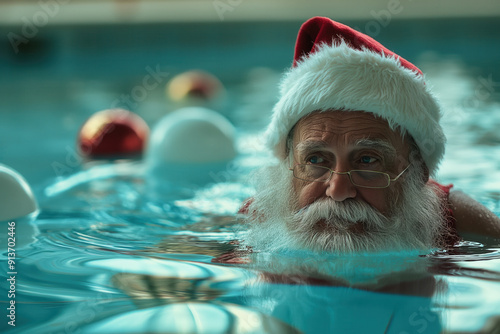 Santa in a swimming pool