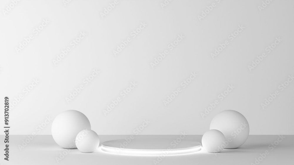 Minimalistic white background with a modern podium display. Minimalistic white background with a modern podium display.