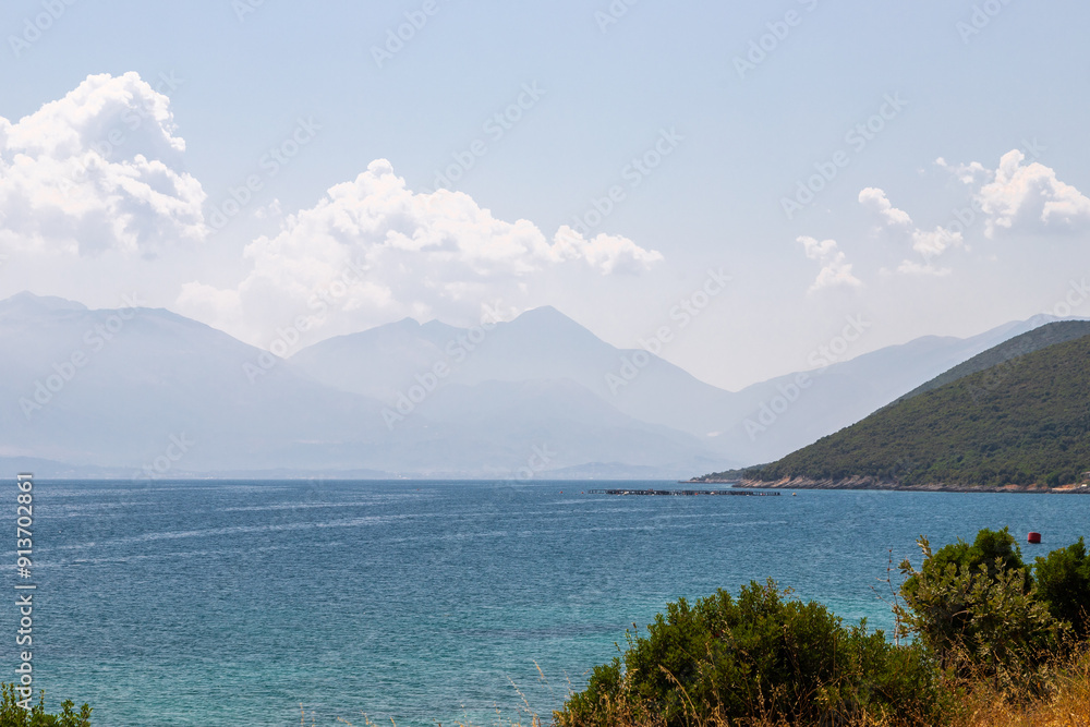 Fototapeta premium The peninsula Karaburun in Albania near the city of Vlore. A touristic hotspots for daytrips to swim in the crystal clear waters and it marks the border between the Adriatic and Ionian seas