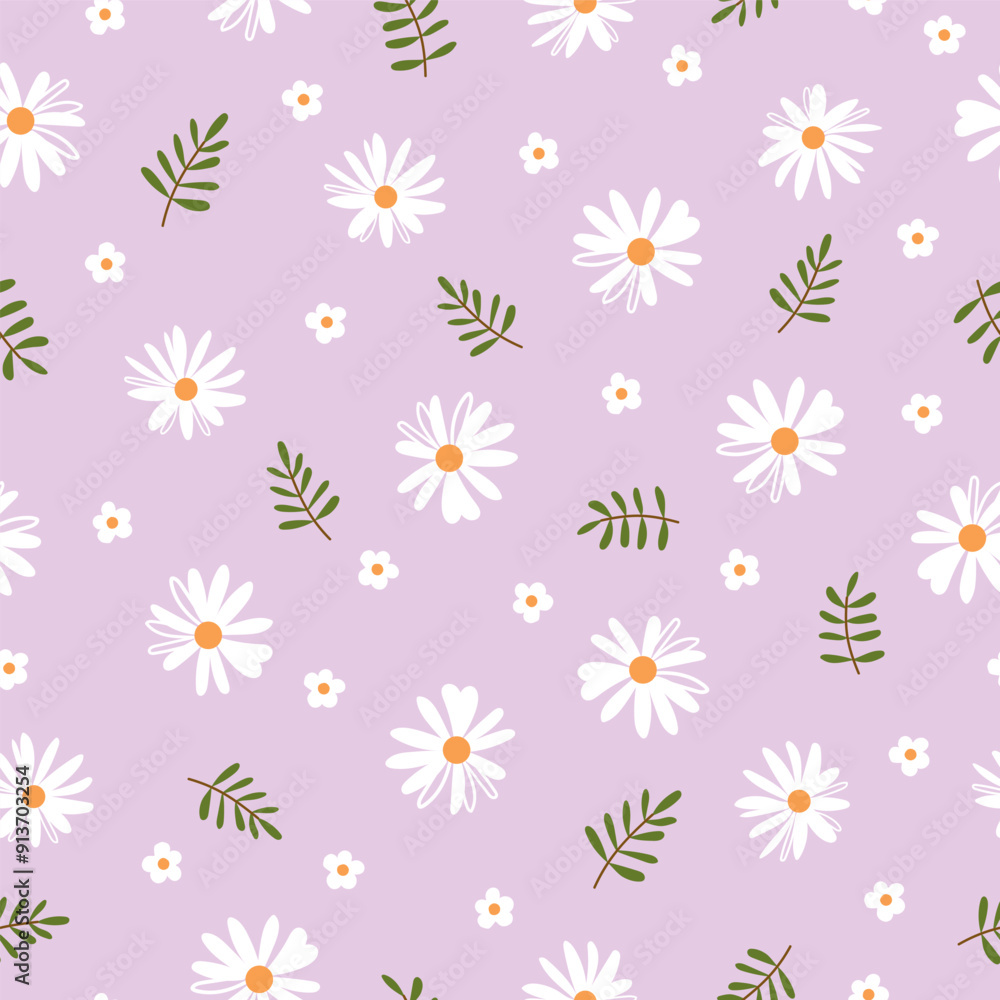 seamless floral pattern. Idea for fabric, tablecloth pattern, wrapping paper, gift paper. Print Ditsy. Motives are scattered randomly. Daisy flower purple pattern background. cute lilac pattern seamless floral pattern. Idea for fabric, tablecloth pattern, wrapping paper, gift paper. Print Ditsy. Motives are scattered randomly. Daisy flower purple pattern background. cute lilac pattern