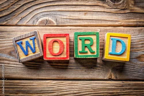 Vibrant wooden alphabet blocks spell out the word 