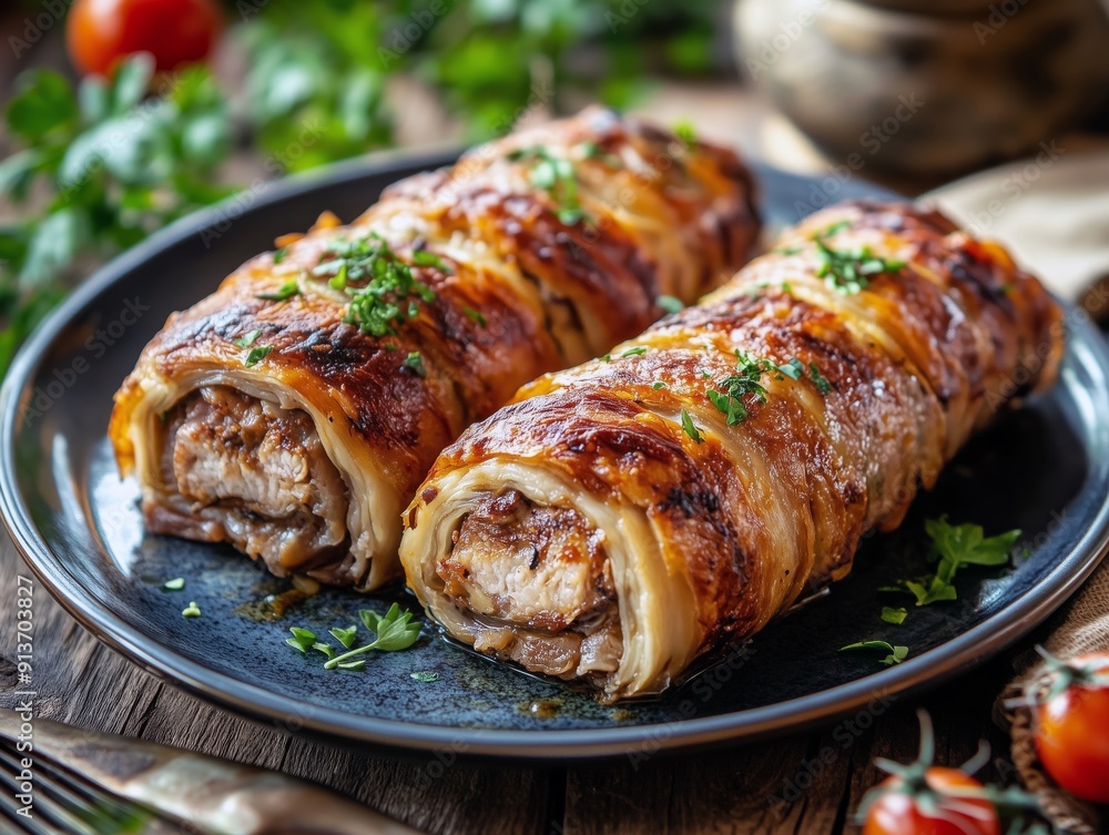 Savory German Roulades Presented on a Plate Savory German Roulades Presented on a Plate