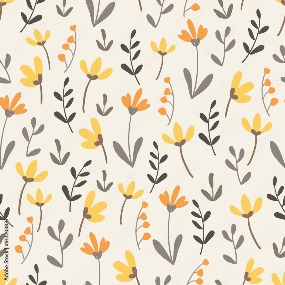 seamless floral pattern. Idea for fabric, tablecloth pattern, wrapping paper, gift paper. Print Ditsy. Motives are scattered randomly.yellow flower pattern background. cute little pattern seamless floral pattern. Idea for fabric, tablecloth pattern, wrapping paper, gift paper. Print Ditsy. Motives are scattered randomly.yellow flower pattern background. cute little pattern