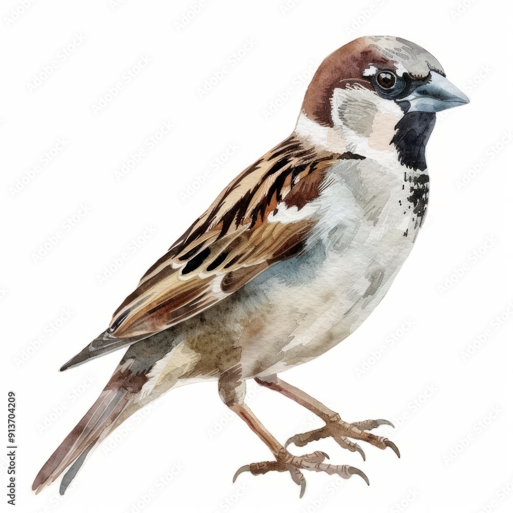 Watercolor painting of a sparrow, on isolated white background Watercolor painting of a sparrow, on isolated white background