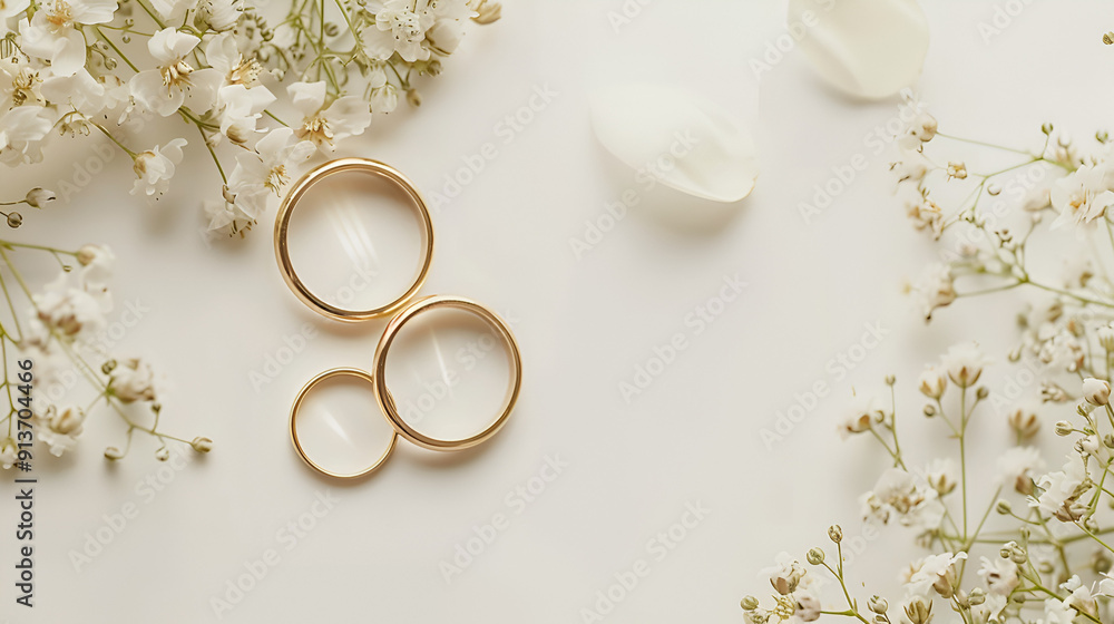 Wedding rings on a white background with gypsophila flowers Romantic and eleganceai generative.. Wedding rings on a white background with gypsophila flowers Romantic and eleganceai generative..