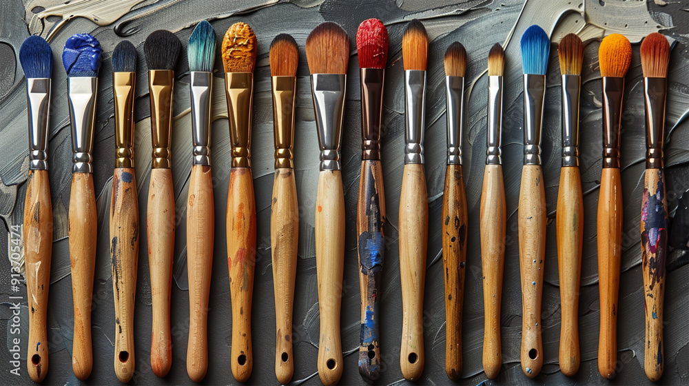 Fototapeta premium Paintbrush and pallete png isolated object set transparent background for all purpose. Made with generative ai 