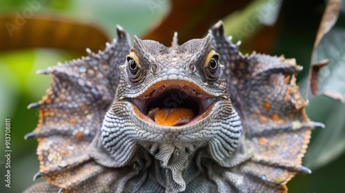 Frilled Lizard with Open Mouth photo