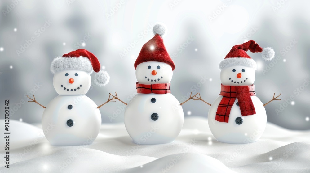 Three Smiling Snowmen in a Winter Wonderland Three Smiling Snowmen in a Winter Wonderland