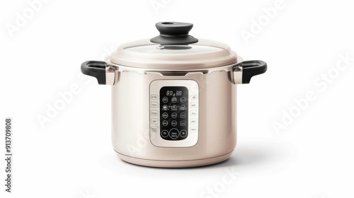 Quality electric pressure cooker on solid white background, single object