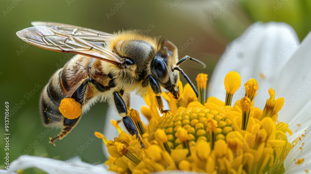 A close-up of a bee pollinating a flower, emphasizing the role of insects in ecosystem health A close-up of a bee pollinating a flower, emphasizing the role of insects in ecosystem health