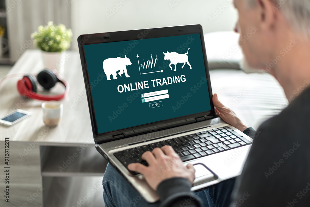 Online trading concept on a laptop screen Online trading concept on a laptop screen