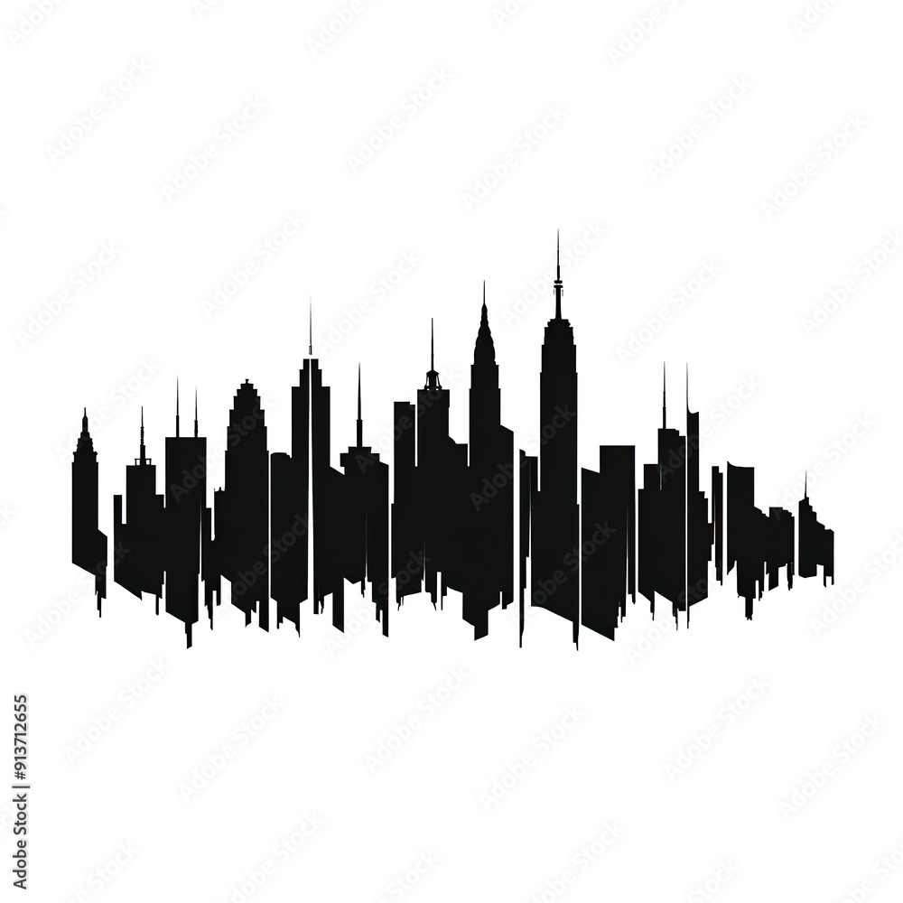 Fototapeta premium Black and White Skyline Silhouette of a City with Multiple Skyscrapers, generative ai image