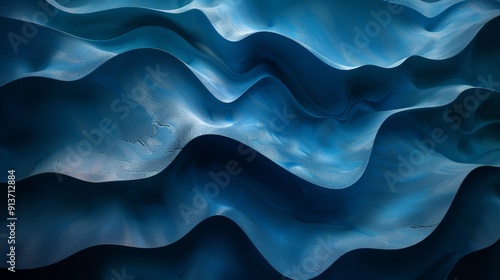 Dynamic Blue Waves Cascading Undulating Patterns With Shimmering Light in an Abstract Representation