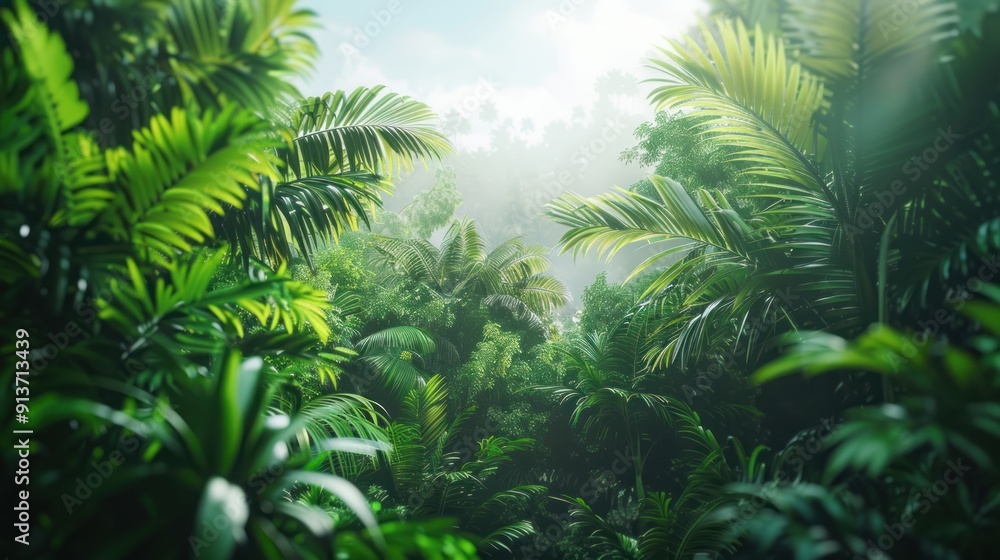 view Tropical dense forest and environmental technology. Wide angle visual for banners view Tropical dense forest and environmental technology. Wide angle visual for banners