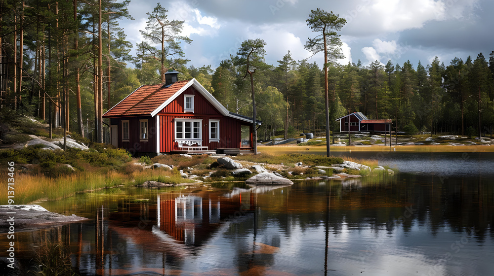 Red Cabin by the Lake - Photo Red Cabin by the Lake - Photo
