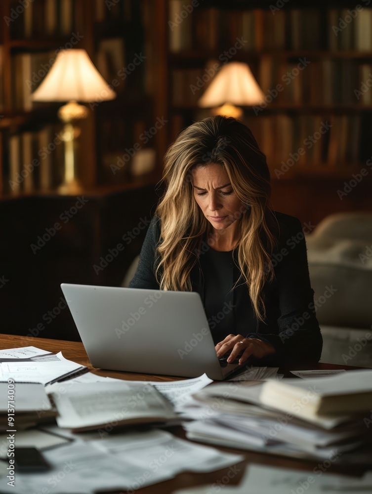 a woman sitting at a desk in front of a laptop a woman sitting at a desk in front of a laptop