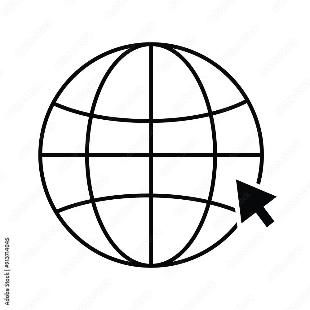 vector icon, internet search icon with cursor and earth image vector icon, internet search icon with cursor and earth image