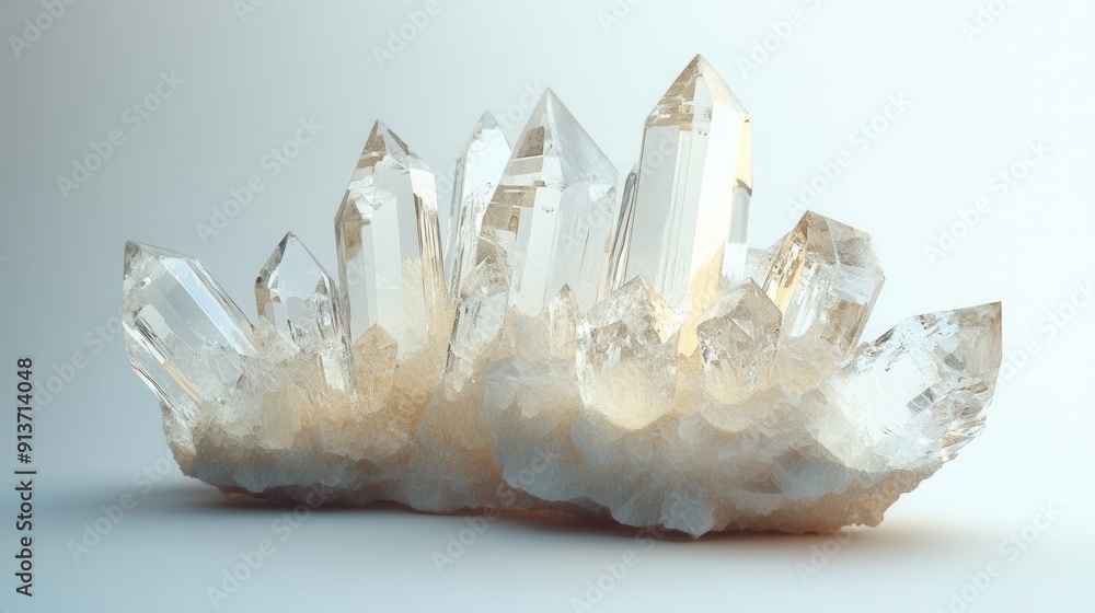 Detailed crystal cluster with mesmerizing transparency and complex geometry Detailed crystal cluster with mesmerizing transparency and complex geometry