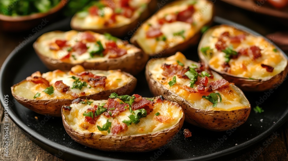 Grilled bacon and cheddar potato skins Grilled bacon and cheddar potato skins