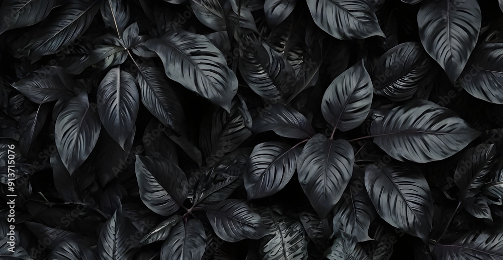 Obraz premium Texture of dark black tropicale leaves background
