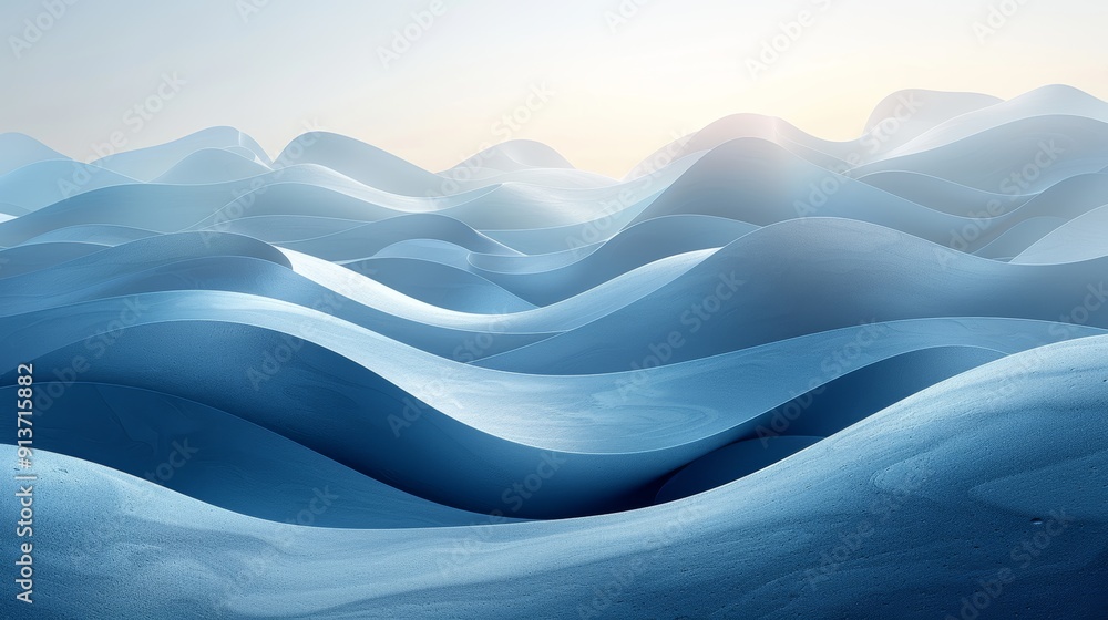Serene Blue Waves Undulating Gently Under Soft Sunrise Light in Tranquil Landscape Serene Blue Waves Undulating Gently Under Soft Sunrise Light in Tranquil Landscape