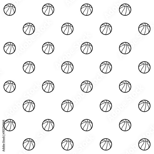 Seamless pattern of detailed basketballs in a grid layout; perfect for sports-themed backgrounds and designs