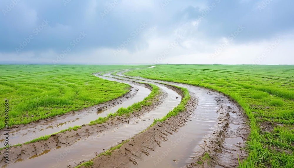 Heavy rain and swirling patterns in a muddy field, weather forecast, natures artwork Heavy rain and swirling patterns in a muddy field, weather forecast, natures artwork