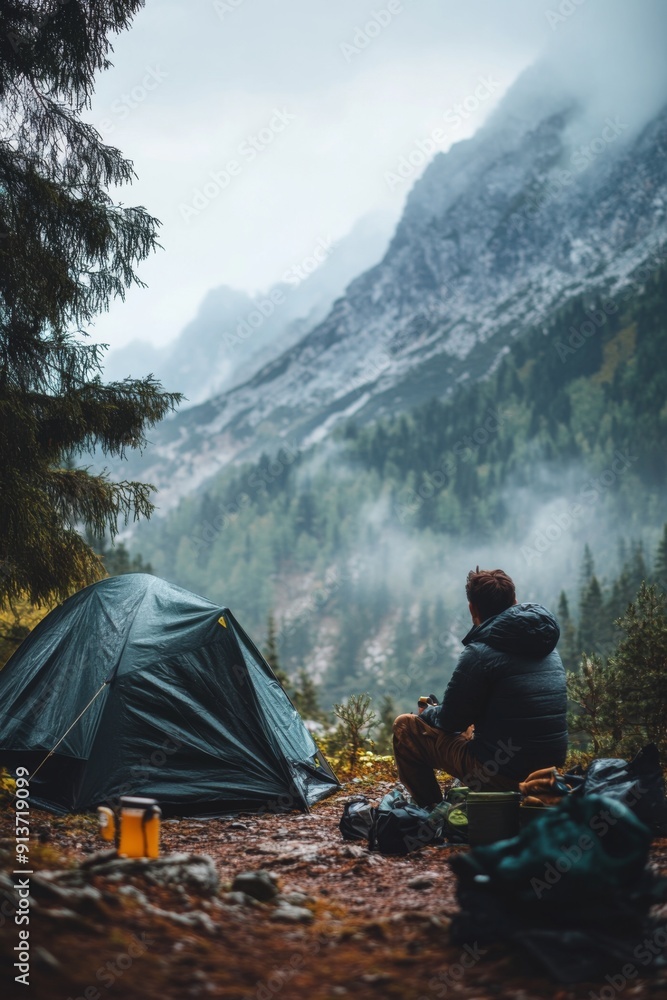 Fototapeta premium Camping in the mountains, AI generated Image