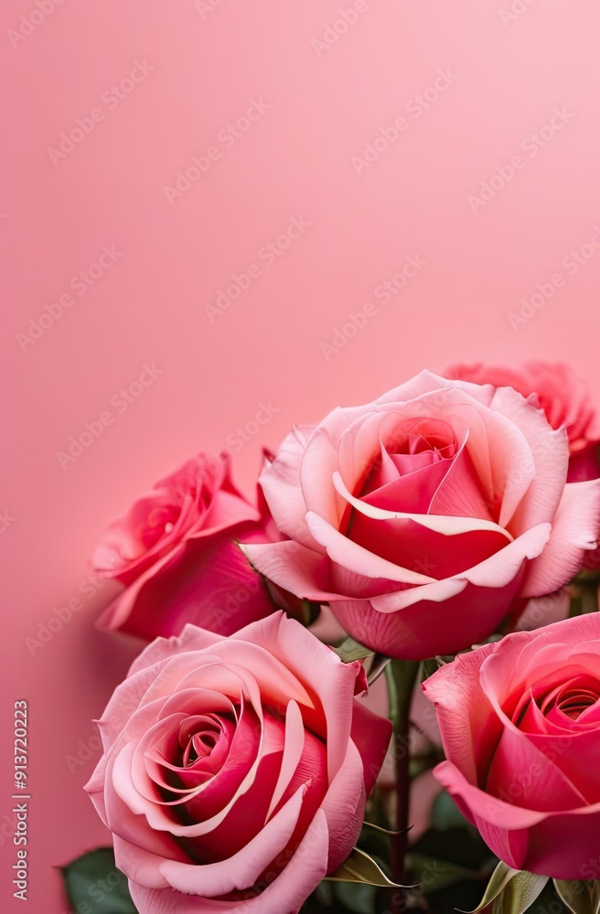 Fototapeta premium Bouquet of red roses isolated on red background