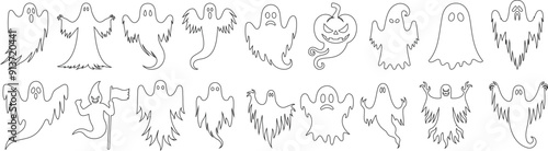 Halloween Ghosts line art vector illustration
