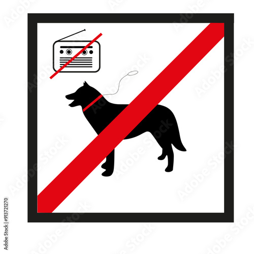 Panneau de signalisation d'interdiction aux chiens et musique