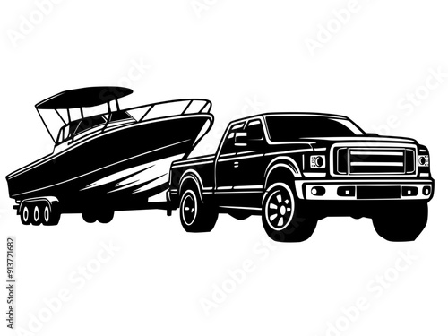 Pick up truck trailer towing boat  vector illustration